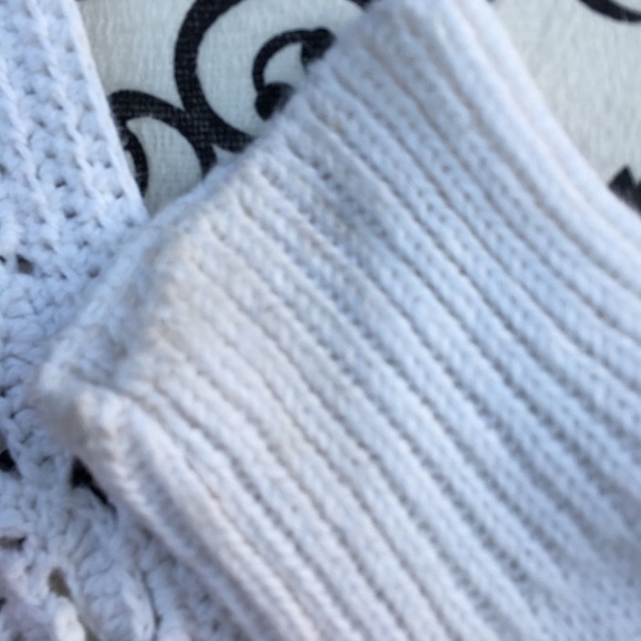 Vintage 90s Erika White Floral Crochet Cardigan Sweater Cotton Ramie L Cottage - Picture 7 of 12